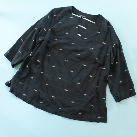 Eileen Fisher Woman Black Embroidered 3/4 Sleeve Tunic Blouse Size 1X Organic - Picture 1 of 7